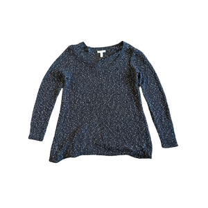 EILEEN FISHER Black/White Speckled Pullover V-Neck Sweater Women's Size Medium